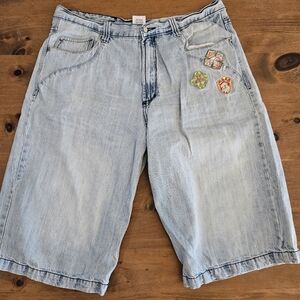 Vintage Y2K Miskeen Shorts Mens 38 Blue Baggy Skater Hip Hop Denim Wide 90s